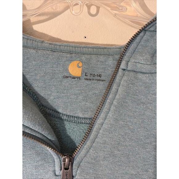 Carhartt Blue 1/4 Zip Hooded Sweatshirt Pullover Hoodie Youth Girl Large 12-14 - Picture 6 of 15